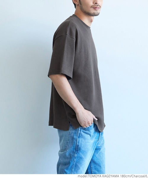 coca(coca)(コカ)の「メンズ ミニワッフルクルーネックTee(Tシャツ/カットソー・メンズ・チャコールグレー/グレー/アイボリー・M/L/XL)」の7枚目の写真