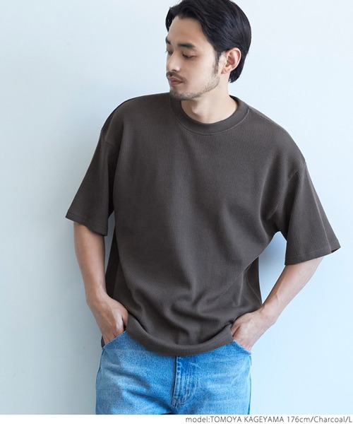 coca(coca)(コカ)の「メンズ ミニワッフルクルーネックTee(Tシャツ/カットソー・メンズ・チャコールグレー/グレー/アイボリー・M/L/XL)」の9枚目の写真