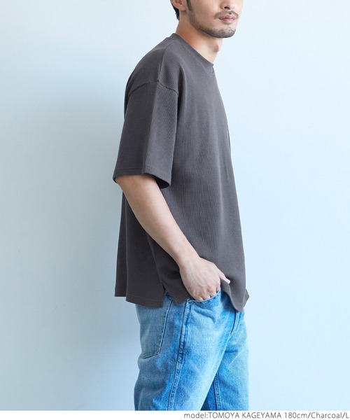 coca(coca)(コカ)の「メンズ ミニワッフルクルーネックTee(Tシャツ/カットソー・メンズ・チャコールグレー/グレー/アイボリー・M/L/XL)」の21枚目の写真