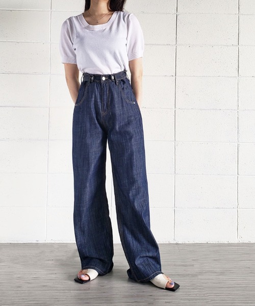 me+em select（ミームセレクト）の「ハイウエストタックボタンネイビー