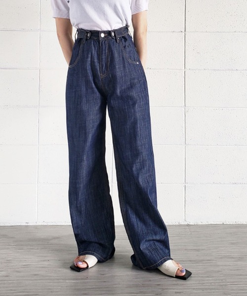 me+em select（ミームセレクト）の「ハイウエストタックボタンネイビー