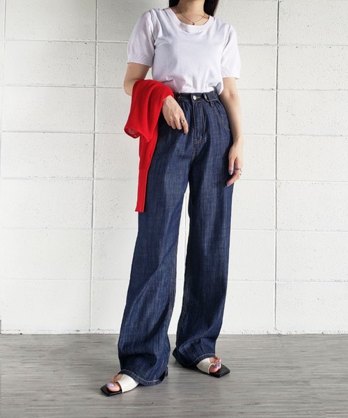 me+em select（ミームセレクト）の「ハイウエストタックボタンネイビー