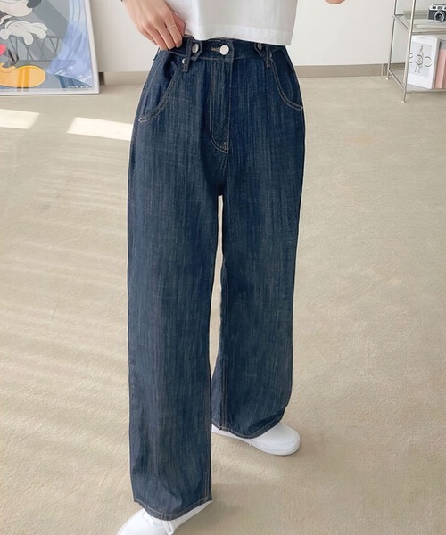 me+em select(ミームセレクト)の「ハイウエストタックボタンネイビーデニムパンツ(デニムパンツ・レディース・インディゴブルー・SMALL/MEDIUM)」の20枚目の写真