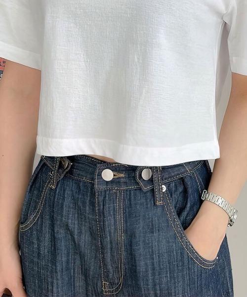 me+em select(ミームセレクト)の「ハイウエストタックボタンネイビーデニムパンツ(デニムパンツ・レディース・インディゴブルー・SMALL/MEDIUM)」の3枚目の写真