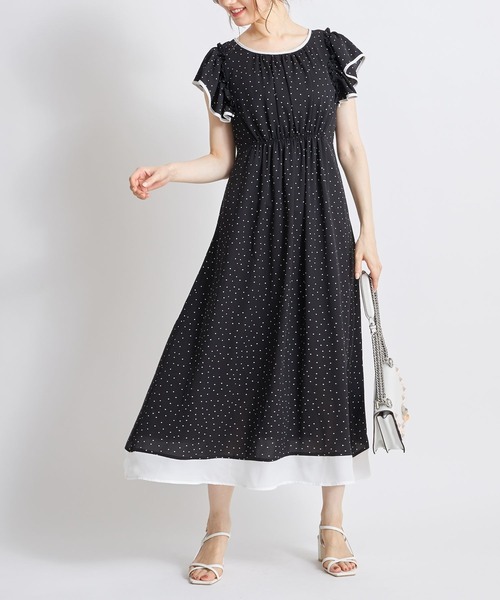 tocco closet(トッコ クローゼット)の「後ろリボン付き配色切り替えドットワンピース(ワンピース・レディース・ブラック/ピンクベージュ/オフホワイト・M)」の4枚目の写真