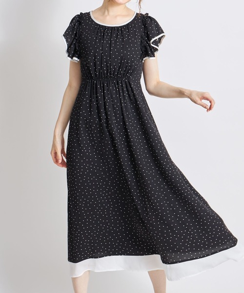 tocco closet(トッコ クローゼット)の「後ろリボン付き配色切り替えドットワンピース(ワンピース・レディース・ブラック/ピンクベージュ/オフホワイト・M)」の5枚目の写真