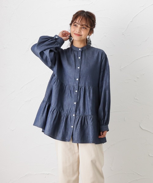 NAVY(ネイビー)の「オーガニックコットン ティアードブラウス 長袖シャツ(シャツ/ブラウス・レディース・ホワイト/ダークブルー/ライトインディゴブルー・フリー)」の3枚目の写真