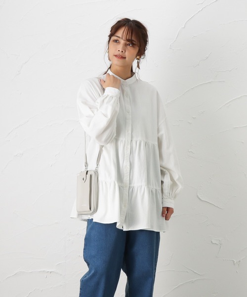 NAVY(ネイビー)の「オーガニックコットン ティアードブラウス 長袖シャツ(シャツ/ブラウス・レディース・ホワイト/ダークブルー/ライトインディゴブルー・フリー)」の2枚目の写真
