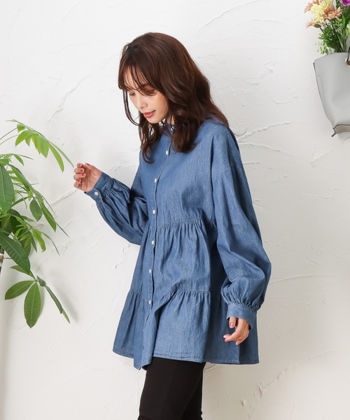 NAVY(ネイビー)の「オーガニックコットン ティアードブラウス 長袖シャツ(シャツ/ブラウス・レディース・ホワイト/ダークブルー/ライトインディゴブルー・フリー)」の10枚目の写真