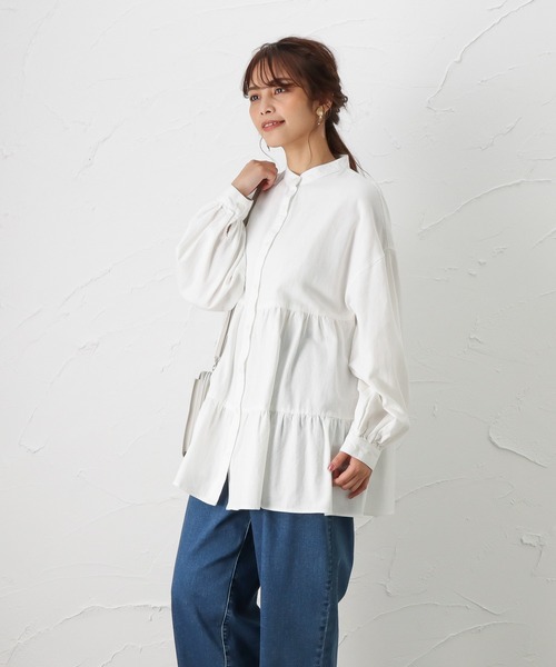 NAVY(ネイビー)の「オーガニックコットン ティアードブラウス 長袖シャツ(シャツ/ブラウス・レディース・ホワイト/ダークブルー/ライトインディゴブルー・フリー)」の17枚目の写真