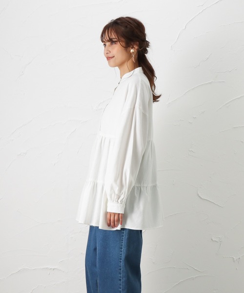NAVY(ネイビー)の「オーガニックコットン ティアードブラウス 長袖シャツ(シャツ/ブラウス・レディース・ホワイト/ダークブルー/ライトインディゴブルー・フリー)」の8枚目の写真