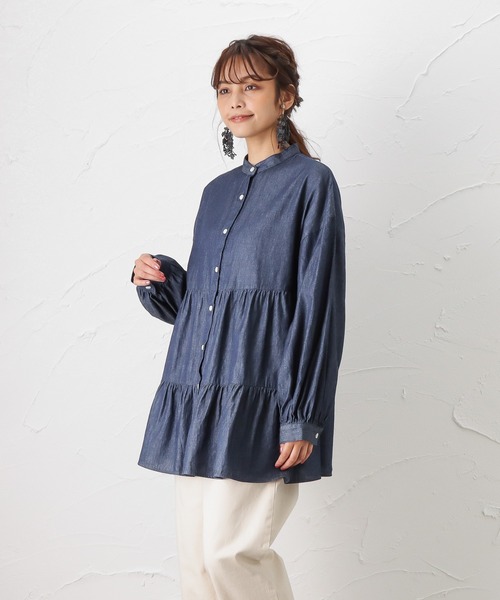NAVY(ネイビー)の「オーガニックコットン ティアードブラウス 長袖シャツ(シャツ/ブラウス・レディース・ホワイト/ダークブルー/ライトインディゴブルー・フリー)」の14枚目の写真