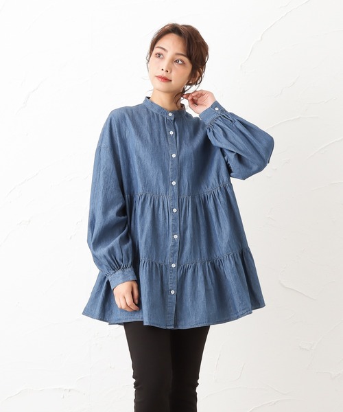 NAVY(ネイビー)の「オーガニックコットン ティアードブラウス 長袖シャツ(シャツ/ブラウス・レディース・ホワイト/ダークブルー/ライトインディゴブルー・フリー)」の20枚目の写真