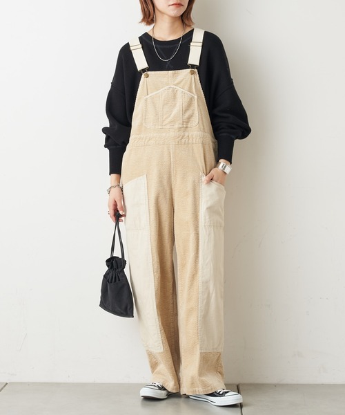 CIAOPANIC TYPY(チャオパニックティピー)の「異素材切替コーデュロイサロペット(サロペット/オーバーオール・レディース・ブラウン/カーキ/アイボリー・SMALL/MEDIUM)」の2枚目の写真