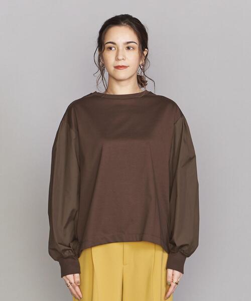 BEAUTY&YOUTH UNITED ARROWS（ビューティーアンドユースユナイテッドアローズ）の「BY コットンブロード ギャザースリーブ カットソー◆（Tシャツ/カットソー・レディース・ホワイト/ブラウン/ブラック・FREE）」の4枚目の写真