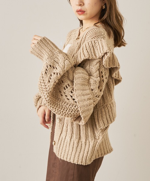 Chico(チコ)の「ローゲージフリルニット2wayカーディガン(カーディガン/ボレロ・レディース・ブラック/ブラウン/アイボリー/ライトベージュ・FREE)」の16枚目の写真