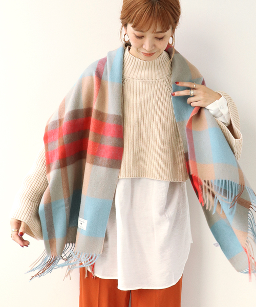 Simplicite（サンプリシテ）の「チェックストール◆（マフラー・レディース・ベージュ/ネイビー/ブラウン・FREE）」の2枚目の写真