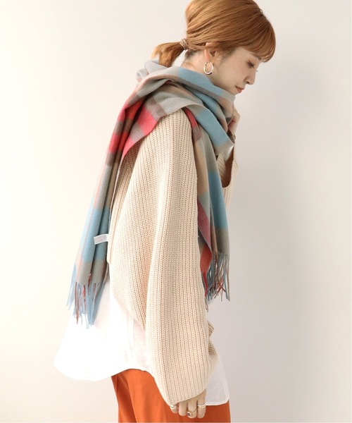 Simplicite（サンプリシテ）の「チェックストール◆（マフラー・レディース・ベージュ/ネイビー/ブラウン・FREE）」の10枚目の写真