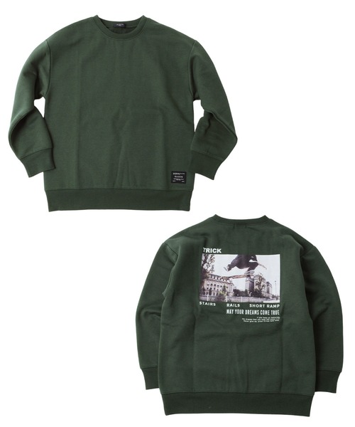 GLAZOS（グラソス）の「裏起毛・ドロップショルダーバックフォトプリントトレーナー（スウェット・キッズ・グリーン/ブラック/ベージュ・140cm/160cm/150cm/130cm/170cm）」の3枚目の写真