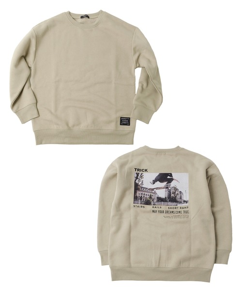 GLAZOS（グラソス）の「裏起毛・ドロップショルダーバックフォトプリントトレーナー（スウェット・キッズ・グリーン/ブラック/ベージュ・140cm/160cm/150cm/130cm/170cm）」の4枚目の写真