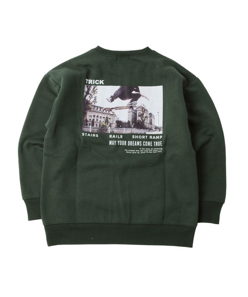 GLAZOS（グラソス）の「裏起毛・ドロップショルダーバックフォトプリントトレーナー（スウェット・キッズ・グリーン/ブラック/ベージュ・140cm/160cm/150cm/130cm/170cm）」の14枚目の写真