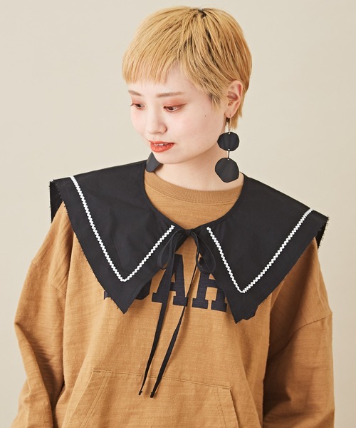 CUBE SUGAR（キューブシュガー）の「タイプライターウェービングテープセーラー付け襟（付け襟・レディース・ホワイト/ブラック・M）」の2枚目の写真