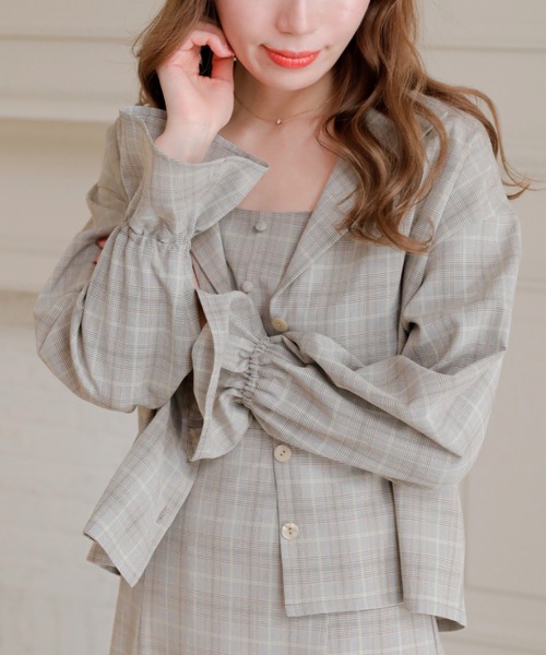 Areeam(アリーム)の「オープンカラーキャンディースリーブブラウス(シャツ/ブラウス・レディース・チェック/ピンク/ライトブルー・FREE)」の3枚目の写真