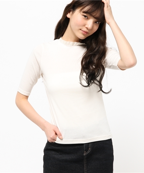 WEGO（ウィゴー）の「WEGO/スタンドフリルネックTシャツ（Tシャツ/カットソー・レディース・ホワイト/ホワイト系その他/ブラック系その他/サックスブルー・FREE）」の12枚目の写真