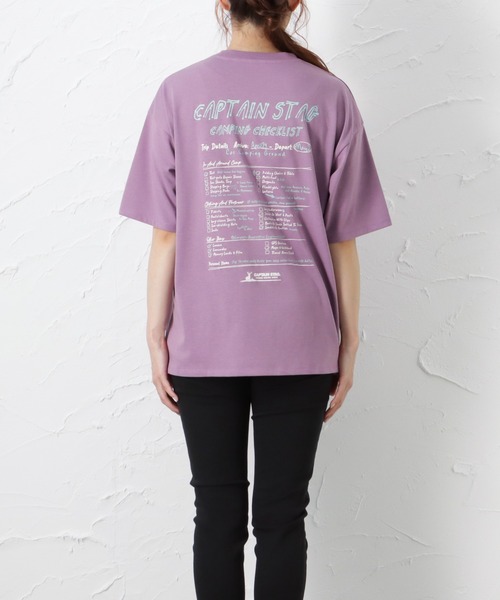 Mac-House（マックハウス）の「CAPTAIN STAG キャプテンスタッグ 持ち物リストプリントTシャツ（Tシャツ/カットソー・レディース・パープル/ホワイト・フリー）」の3枚目の写真