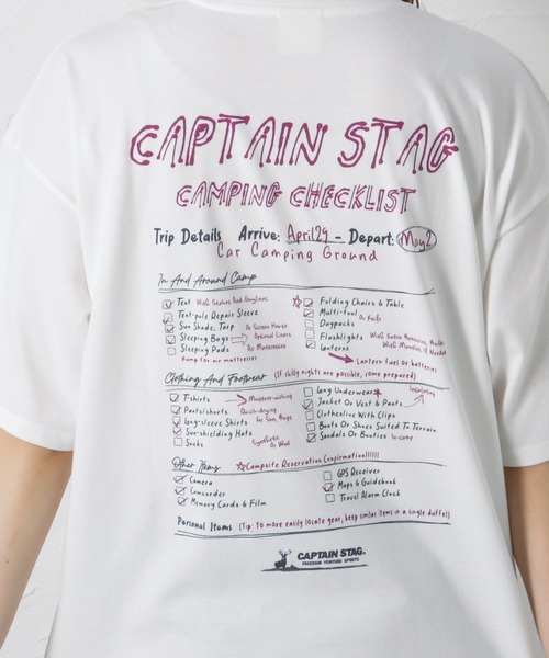 Mac-House（マックハウス）の「CAPTAIN STAG キャプテンスタッグ 持ち物リストプリントTシャツ（Tシャツ/カットソー・レディース・パープル/ホワイト・フリー）」の14枚目の写真