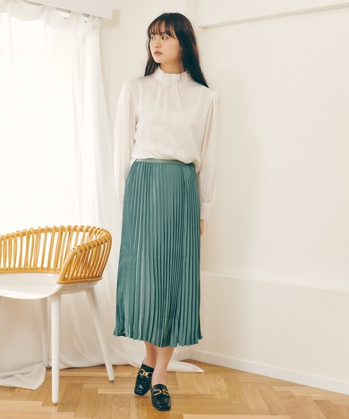 Lamoa（ラモア）の「Lamoa/スプリングカラー プリーツ スカート（スカート・レディース・ホワイト/ブラック/ダークグリーン/ネイビー/ブラウン/ターコイズブルー/ブルー/グリーン/ライトグリーン/アイボリー・FREE）」の13枚目の写真