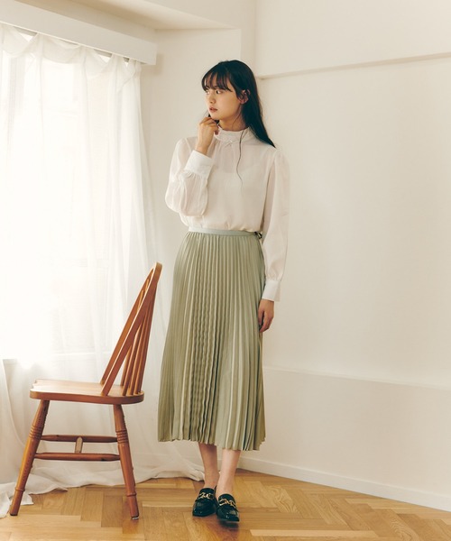 Lamoa（ラモア）の「Lamoa/スプリングカラー プリーツ スカート（スカート・レディース・ホワイト/ブラック/ダークグリーン/ネイビー/ブラウン/ターコイズブルー/ブルー/グリーン/ライトグリーン/アイボリー・FREE）」の14枚目の写真