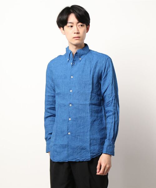 PAZZO(パッゾ)の「【PAZZO】 ポルトガルリネン×フレンチリネン 長袖シャツ(シャツ/ブラウス・メンズ・ピンク/インディゴブルー/マスタード/ホワイト系1/サックスブルー系/ブルー系/オレンジ系・48/50/46/44)」の5枚目の写真