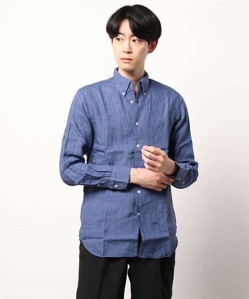 PAZZO(パッゾ)の「【PAZZO】 ポルトガルリネン×フレンチリネン 長袖シャツ(シャツ/ブラウス・メンズ・ピンク/インディゴブルー/マスタード/ホワイト系1/サックスブルー系/ブルー系/オレンジ系・48/50/46/44)」の3枚目の写真