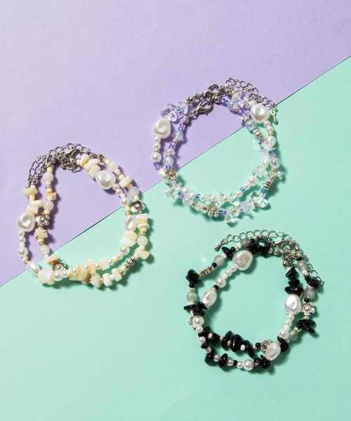 WEGO(ウィゴー)の「WEGO/【2点セット】ストーンブレス(ブレスレット・レディース・その他1/ブラック/ホワイト・FREE)」の4枚目の写真