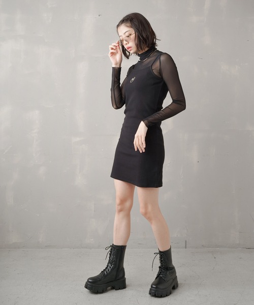 SPINNS（スピンズ）の「ワンポイントキャミミニワンピース（ワンピース・レディース・ブラック/チャコール/ラベンダー・ONESIZE）」の6枚目の写真