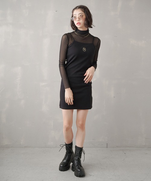 SPINNS（スピンズ）の「ワンポイントキャミミニワンピース（ワンピース・レディース・ブラック/チャコール/ラベンダー・ONESIZE）」の9枚目の写真