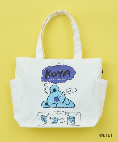 BT21 公式 ナイロントートバッグ 缶バッジ（2個）付 BT21（ビーティーイシビル）の「【BT21】 帆布トートバッグ