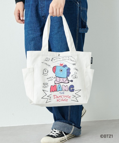BT21 公式 ナイロントートバッグ 缶バッジ（2個）付 BT21（ビーティーイシビル）の「【BT21】 帆布トートバッグ