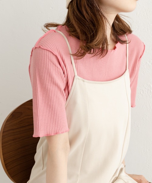 Kastane（カスタネ）の「メローリブ5分袖TEE（Tシャツ/カットソー・レディース・アイボリー/グリーン/ピンク・FREE）」の12枚目の写真