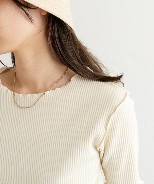 Kastane（カスタネ）の「メローリブ5分袖TEE（Tシャツ/カットソー・レディース・アイボリー/グリーン/ピンク・FREE）」の10枚目の写真