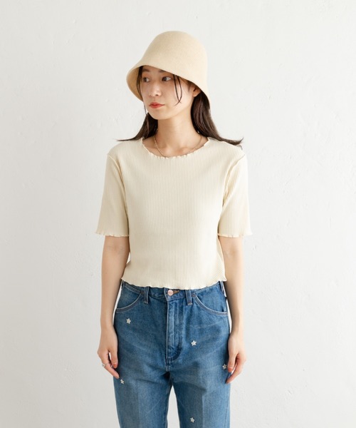 Kastane（カスタネ）の「メローリブ5分袖TEE（Tシャツ/カットソー・レディース・アイボリー/グリーン/ピンク・FREE）」の14枚目の写真