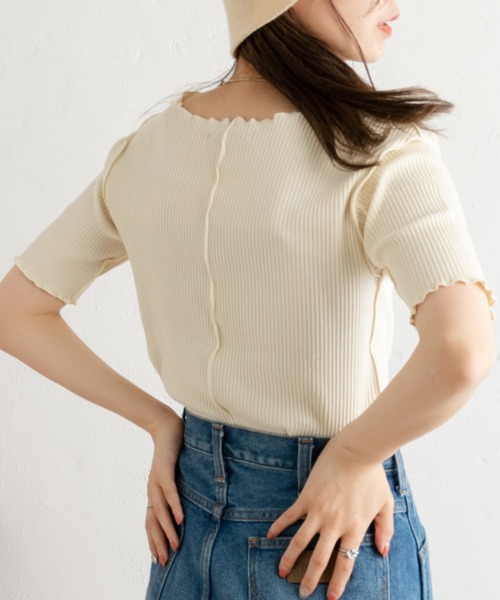 Kastane（カスタネ）の「メローリブ5分袖TEE（Tシャツ/カットソー・レディース・アイボリー/グリーン/ピンク・FREE）」の22枚目の写真