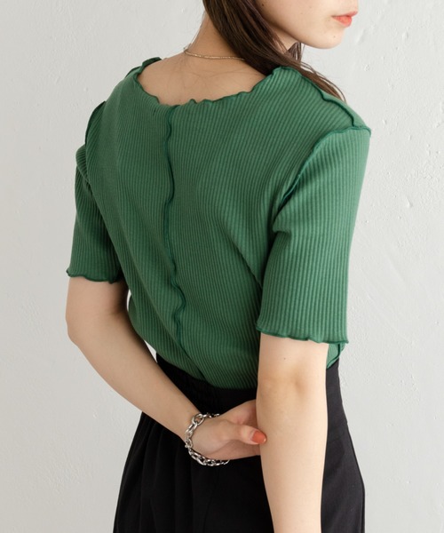 Kastane（カスタネ）の「メローリブ5分袖TEE（Tシャツ/カットソー・レディース・アイボリー/グリーン/ピンク・FREE）」の13枚目の写真