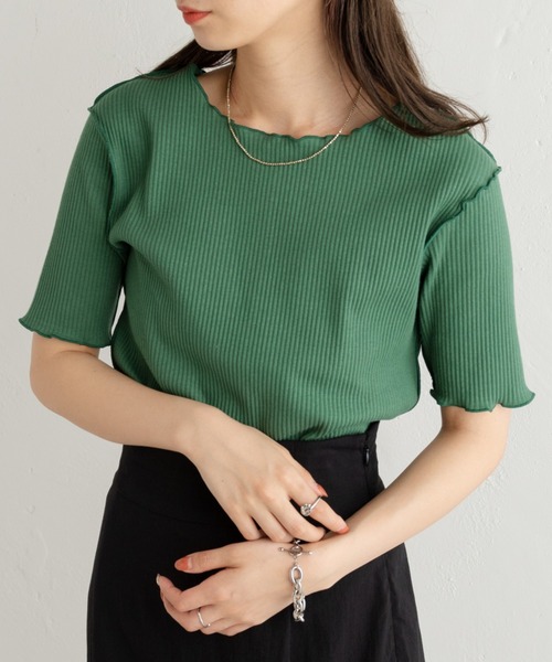 Kastane（カスタネ）の「メローリブ5分袖TEE（Tシャツ/カットソー・レディース・アイボリー/グリーン/ピンク・FREE）」の6枚目の写真