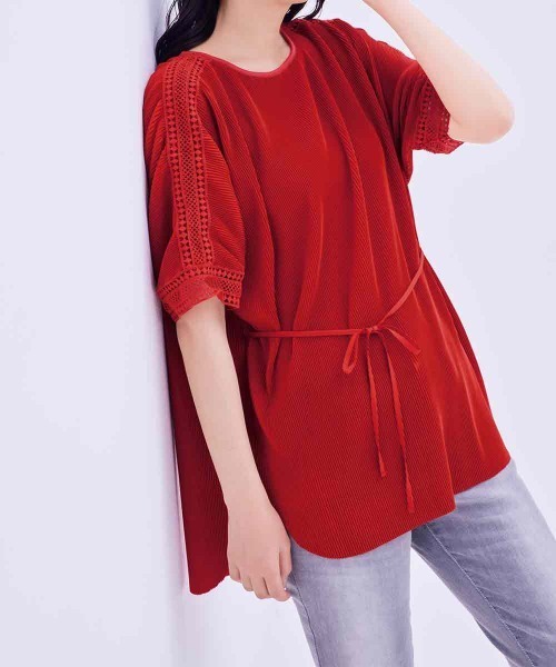 RANAN（ラナン）の「プリーツＴシャツ（Tシャツ/カットソー・レディース・ブラック/ネイビー/オレンジ・L/LL/M）」の7枚目の写真