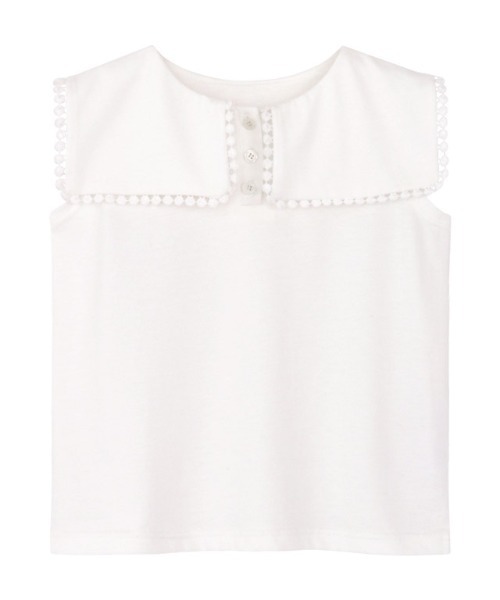 lulpini（ルルピー二）の「kids レースフレームカラーカットソー（Tシャツ/カットソー・キッズ・オフホワイト/サーモンピンク/ネイビー・L/S/M）」の5枚目の写真