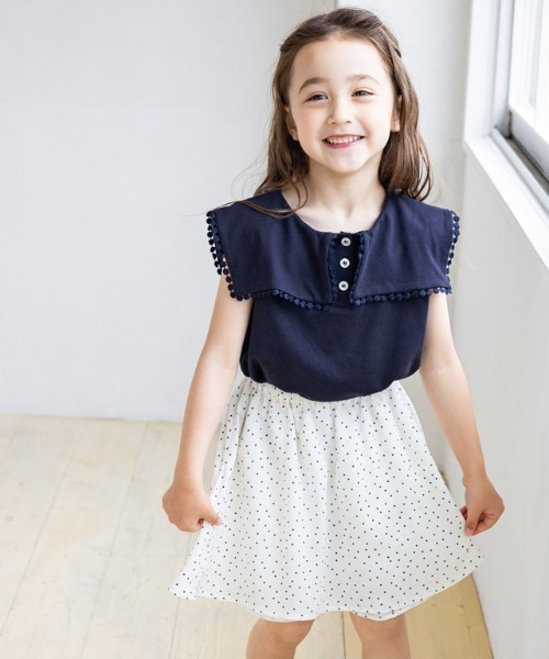 lulpini（ルルピー二）の「kids レースフレームカラーカットソー（Tシャツ/カットソー・キッズ・オフホワイト/サーモンピンク/ネイビー・L/S/M）」の12枚目の写真