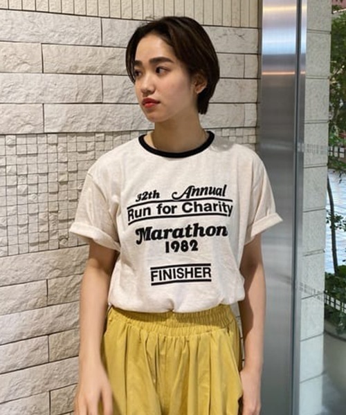 RODEO CROWNS WIDE BOWL（ロデオクラウンズワイドボウル）の「82MarathonリンガーTシャツ（Tシャツ/カットソー・レディース・ネイビー/オフホワイト/グレー×ホワイト・FREE）」の3枚目の写真