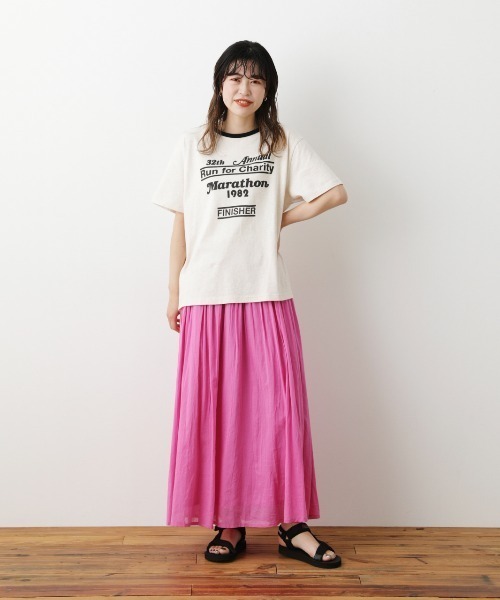 RODEO CROWNS WIDE BOWL（ロデオクラウンズワイドボウル）の「82MarathonリンガーTシャツ（Tシャツ/カットソー・レディース・ネイビー/オフホワイト/グレー×ホワイト・FREE）」の6枚目の写真